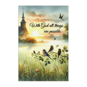 Sunrise Church with Birds in Misty Meadow Acrylic Print
