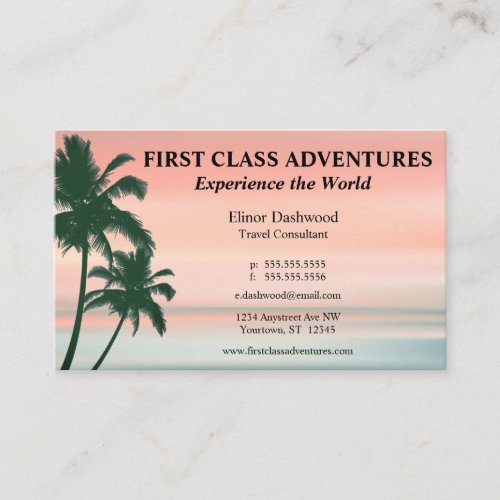 Sunrise Colors with Palm Trees Travel Agency Business Card
