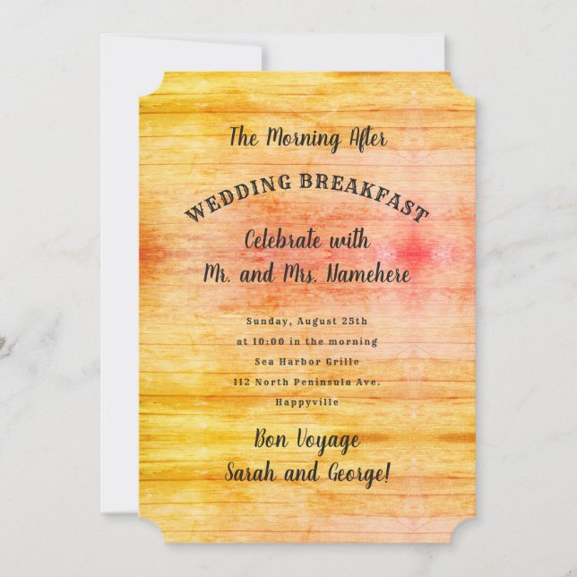 Sunrise Colors Wood Day After Wedding Breakfast Invitation (Front)