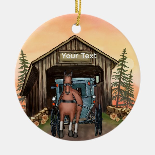 Sunrise Covered Bridge Ceramic Ornament (Front)