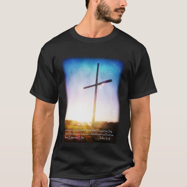 Sunrise Cross John 3:16 T Shirt Dark Colors (Front)