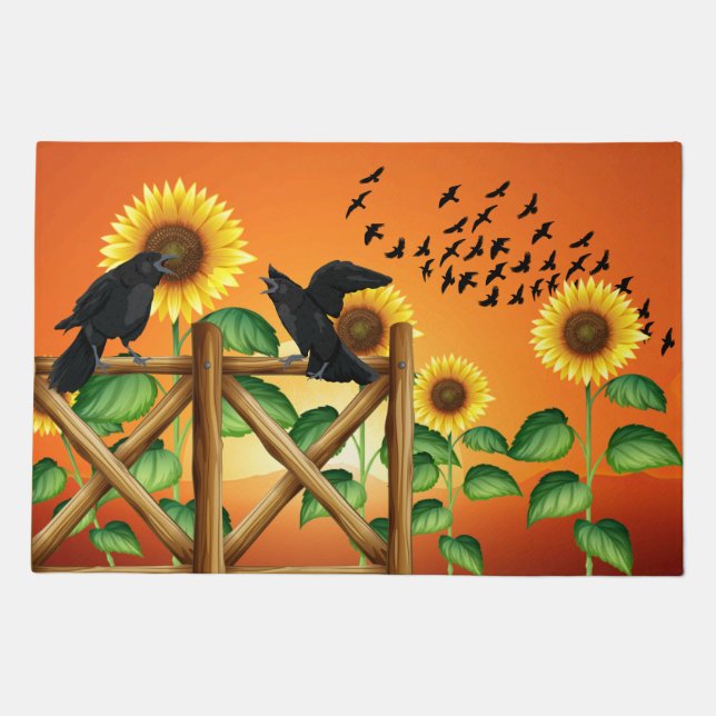 Sunrise Crows and Ravens Sunflowers  Doormat (Front)