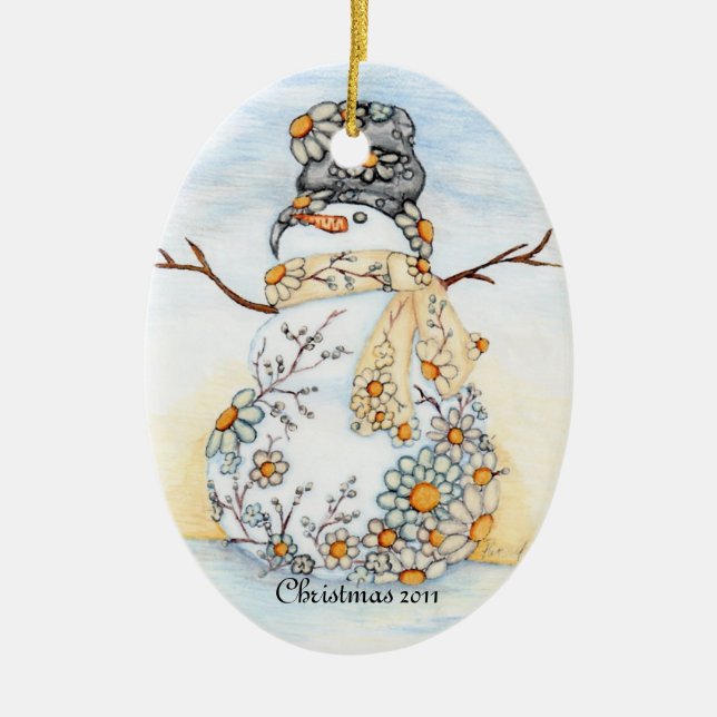 Sunrise Daisy Snowman Ornament (Front)