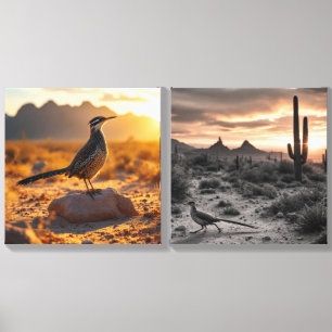 Sunrise Desert Arizona Roadrunner Wall Art Canvas Photo Tile