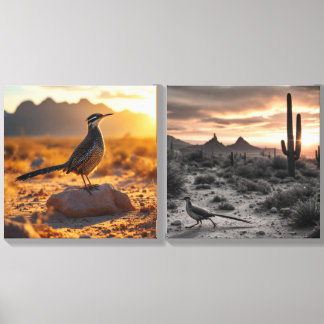 Sunrise Desert Arizona Roadrunner Wall Art Canvas Photo Tile