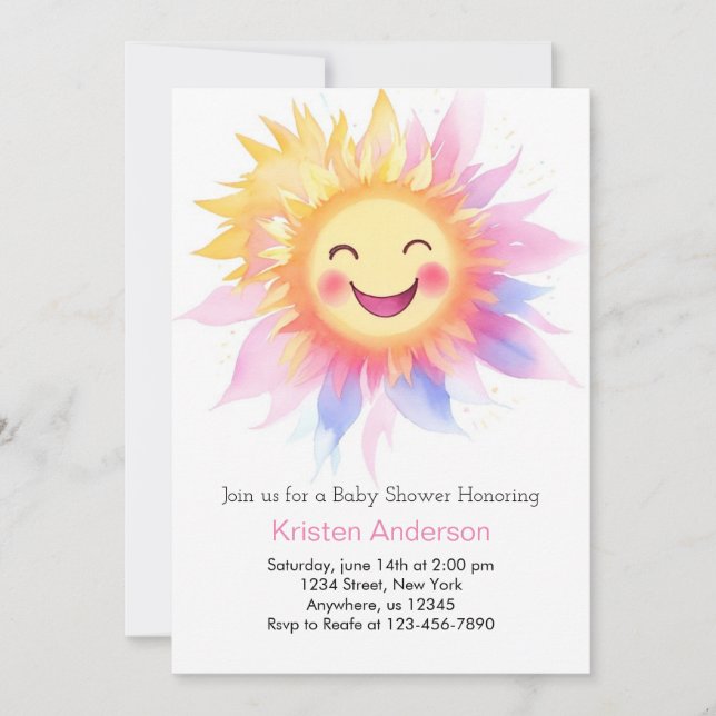 Sunrise Dreams and Sunshine Beams Girl Baby Shower Invitation (Front)