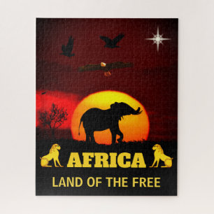 Sunrise, eagles, lions & elephant on Africa land Jigsaw Puzzle