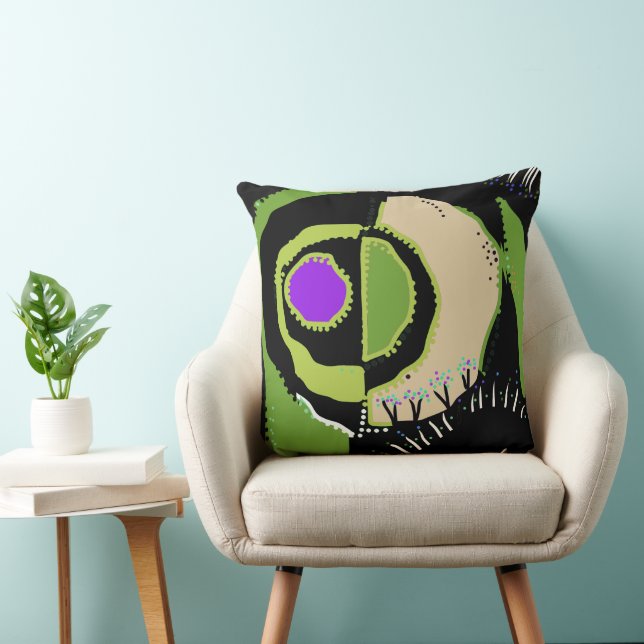 Sunrise Ethnic Circle - Green Black Purple Throw Pillow (Chair)