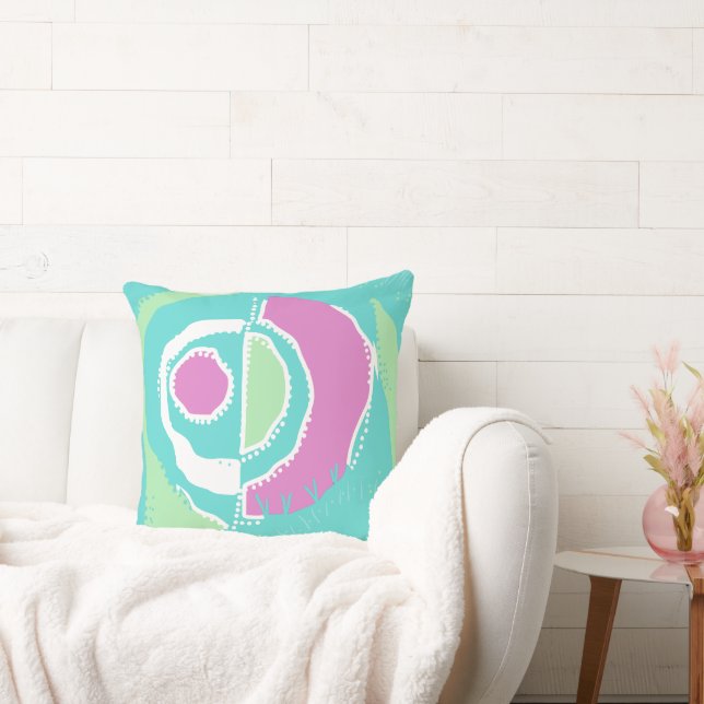 Sunrise Ethnic Circle - Mint Spearmint Pink Throw Pillow (Couch)