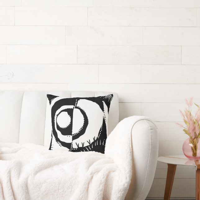 Sunrise Ethnic Circle - White Black Throw Pillow (Couch)
