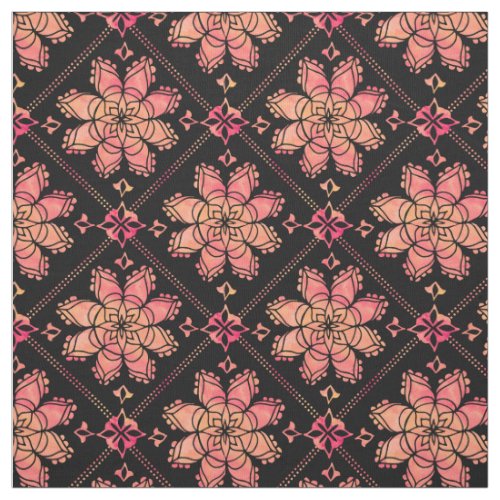 Sunrise Exotic Lotus Flower Watercolor Black Fabric