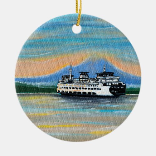Sunrise Ferry Painting Ceramic Ornament