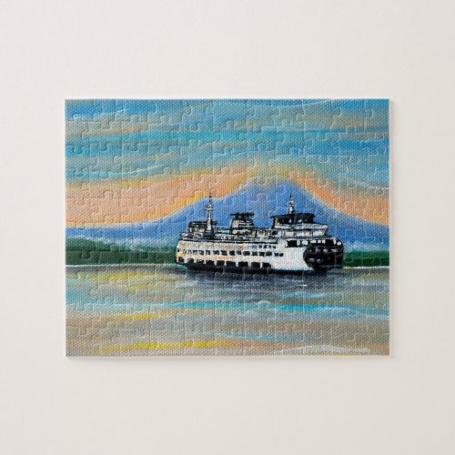 Sunrise Ferry Painting Jigsaw Puzzle