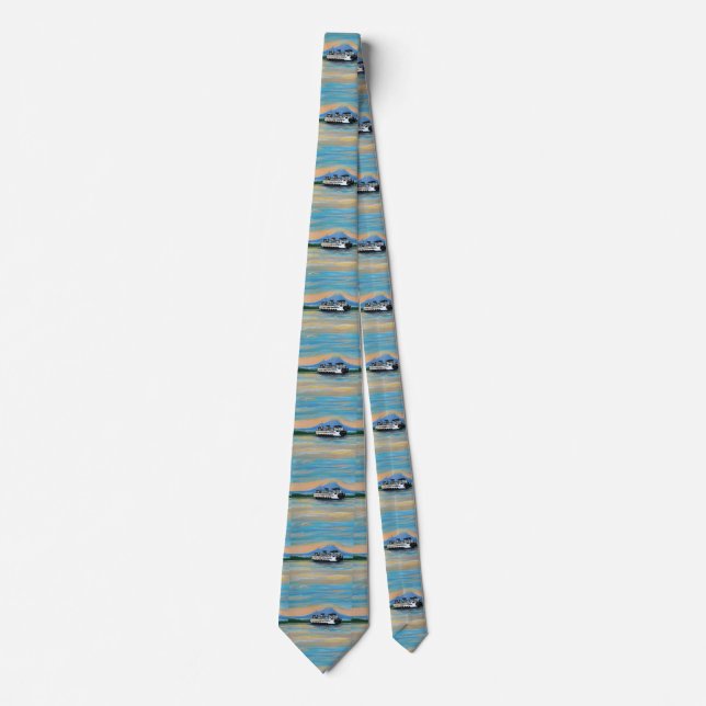 Sunrise Ferry Painting Neck Tie (Front)