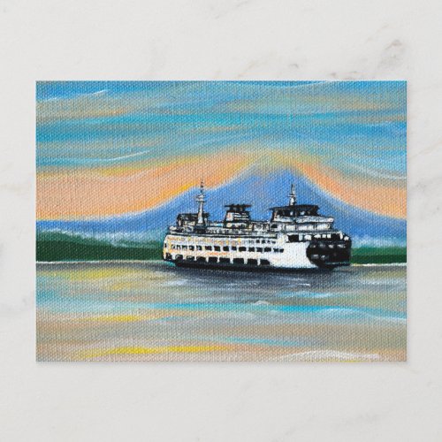 Sunrise Ferry Painting Postcard
