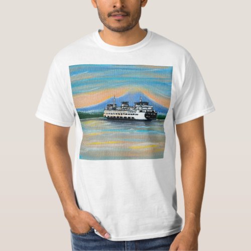 Sunrise Ferry Painting T_Shirt