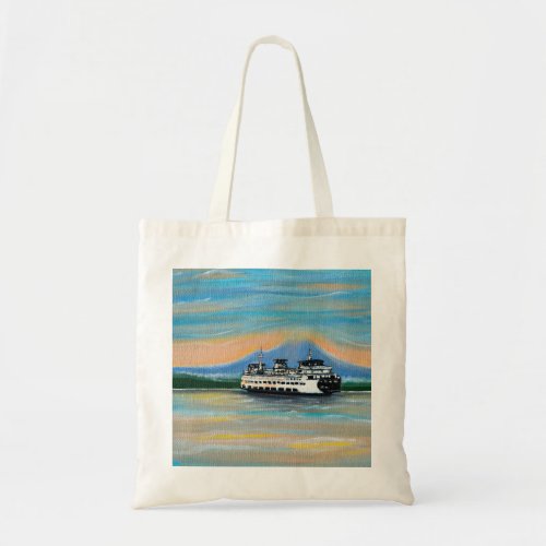 Sunrise Ferry Painting Tote Bag