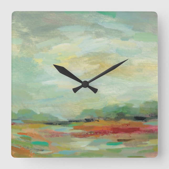 Sunrise Field Abstract Print | Silvia Vassileva Square Wall Clock (Front)