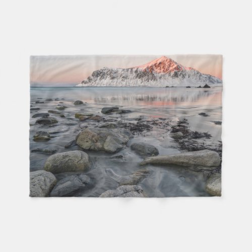 Sunrise Flakstad and Skagsanden Beach Fleece Blanket