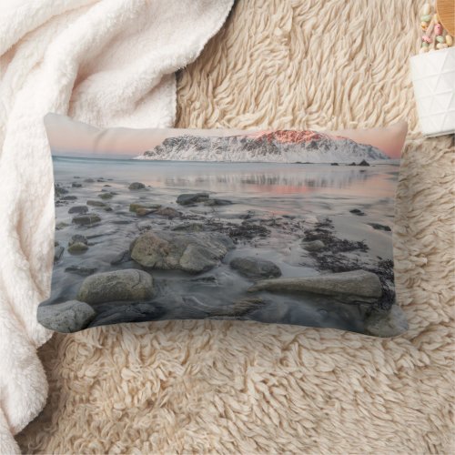 Sunrise Flakstad and Skagsanden Beach Lumbar Pillow