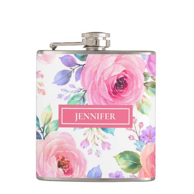 Sunrise Floral Boho Custom Name Design             Flask (Front)