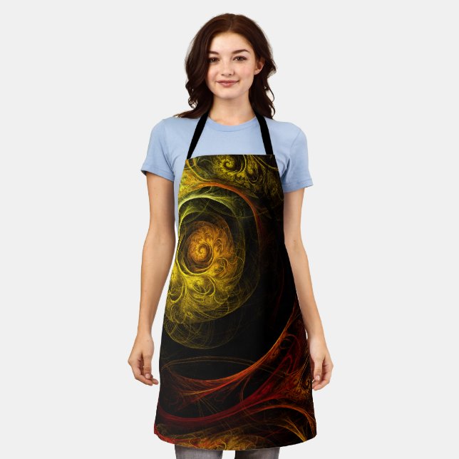 Sunrise Floral Red Abstract Art Apron (Worn)