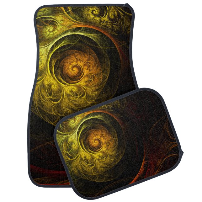 Sunrise Floral Red Abstract Art Car Mat (Set)