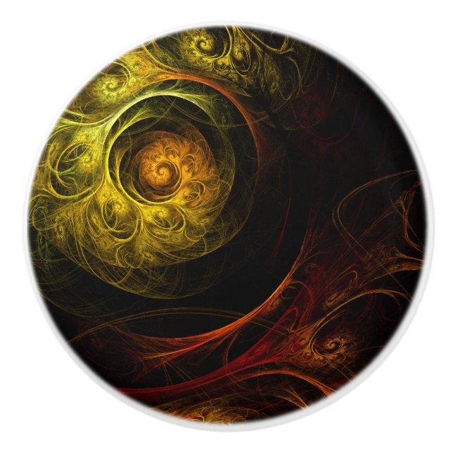 Sunrise Floral Red Abstract Art Ceramic Knob (Front)