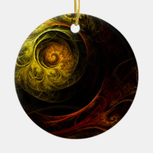 Sunrise Floral Red Abstract Art Circle Ornament