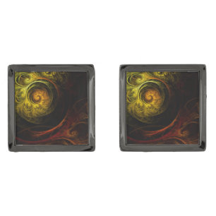 Sunrise Floral Red Abstract Art Cufflinks