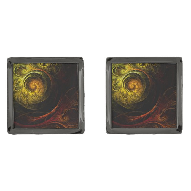 Sunrise Floral Red Abstract Art Cufflinks (Front)