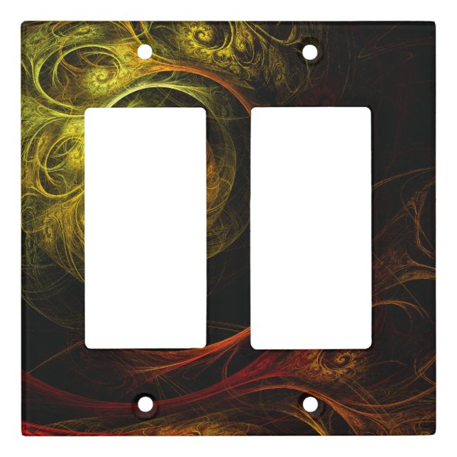 Sunrise Floral Red Abstract Art Double Rocker Light Switch Cover (Front)