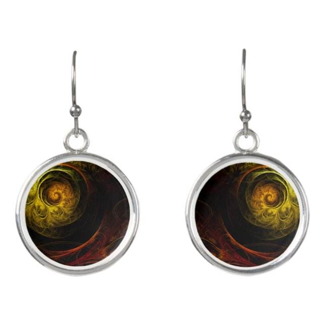 Sunrise Floral Red Abstract Art Earrings (Front)