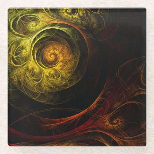 Sunrise Floral Red Abstract Art Glass Coaster