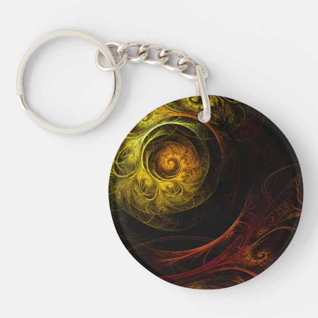 Sunrise Floral Red Abstract Art Keychain (Front)