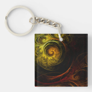 Sunrise Floral Red Abstract Art Keychain
