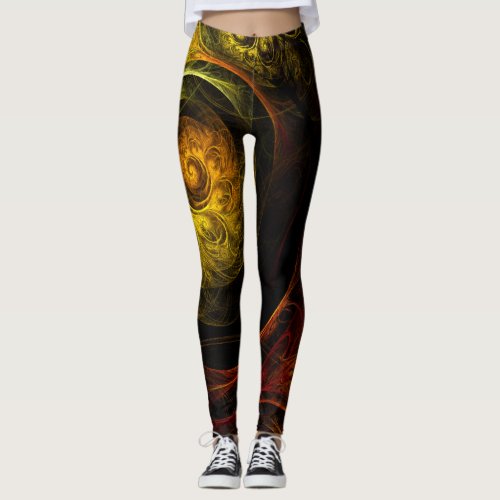 Sunrise Floral Red Abstract Art Leggings