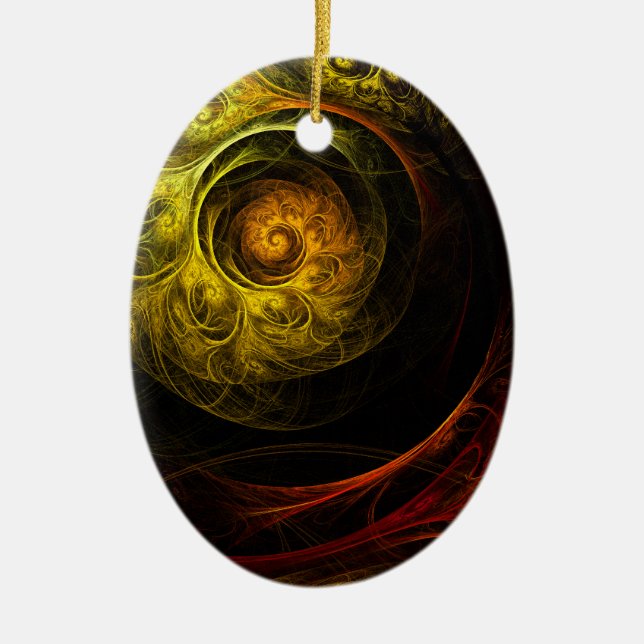 Sunrise Floral Red Abstract Art Oval Ornament (Front)