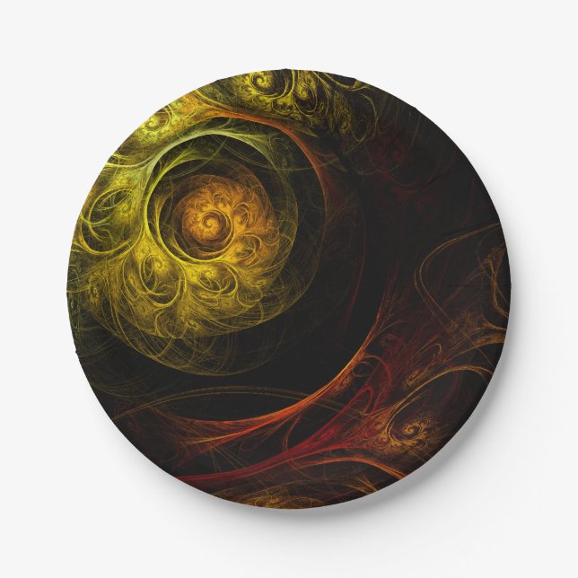 Sunrise Floral Red Abstract Art Paper Plates (Front)