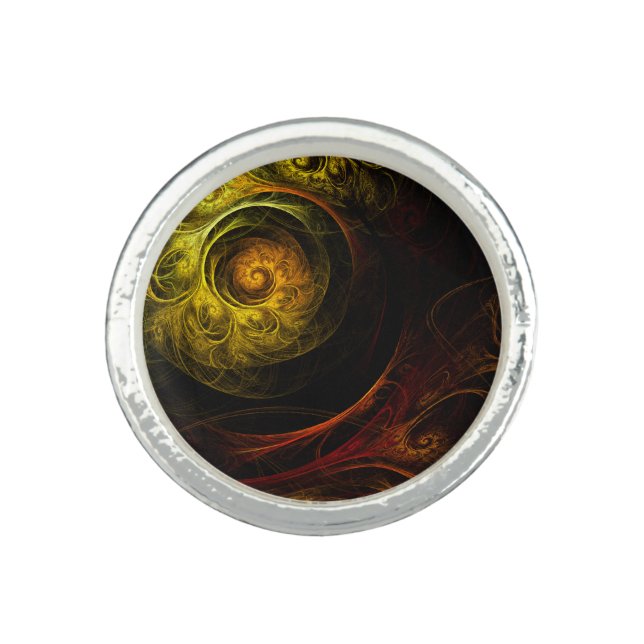 Sunrise Floral Red Abstract Art Ring (Front)