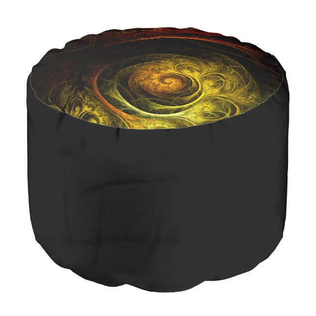Sunrise Floral Red Abstract Art Round Pouf (Angled Front)