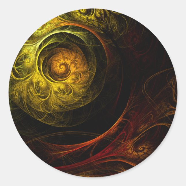 Sunrise Floral Red Abstract Art Round Sticker (Front)