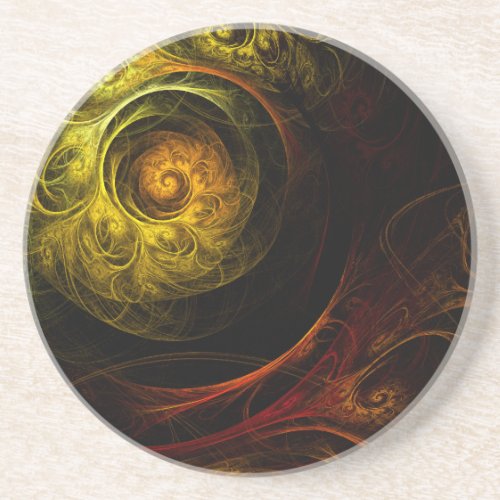 Sunrise Floral Red Abstract Art Sandstone Coaster