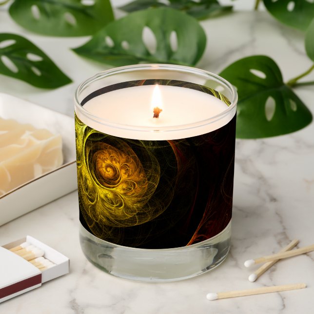 Sunrise Floral Red Abstract Art Scented Candle (Lit)