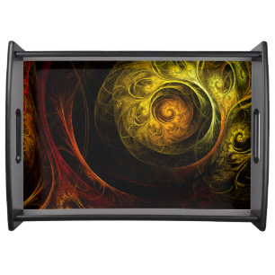 Sunrise Floral Red Abstract Art Serving Tray