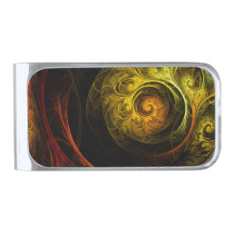 Sunrise Floral Red Abstract Art Silver Finish Money Clip