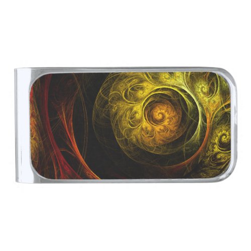 Sunrise Floral Red Abstract Art Silver Finish Money Clip