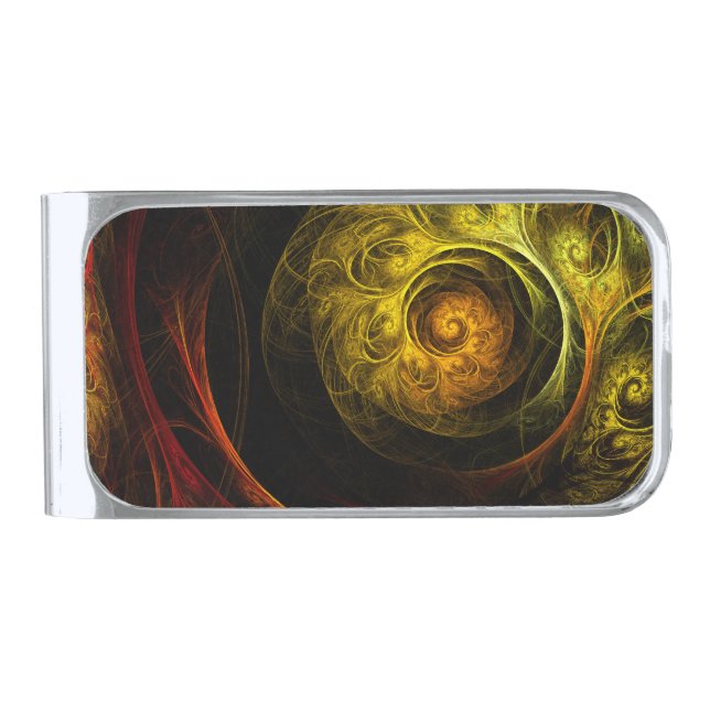 Sunrise Floral Red Abstract Art Silver Finish Money Clip (Front)