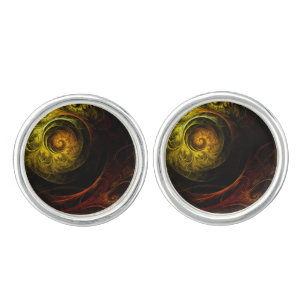 Sunrise Floral Red Abstract Art Silver Plated Cufflinks