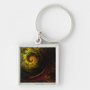 Sunrise Floral Red Abstract Art Small Keychain